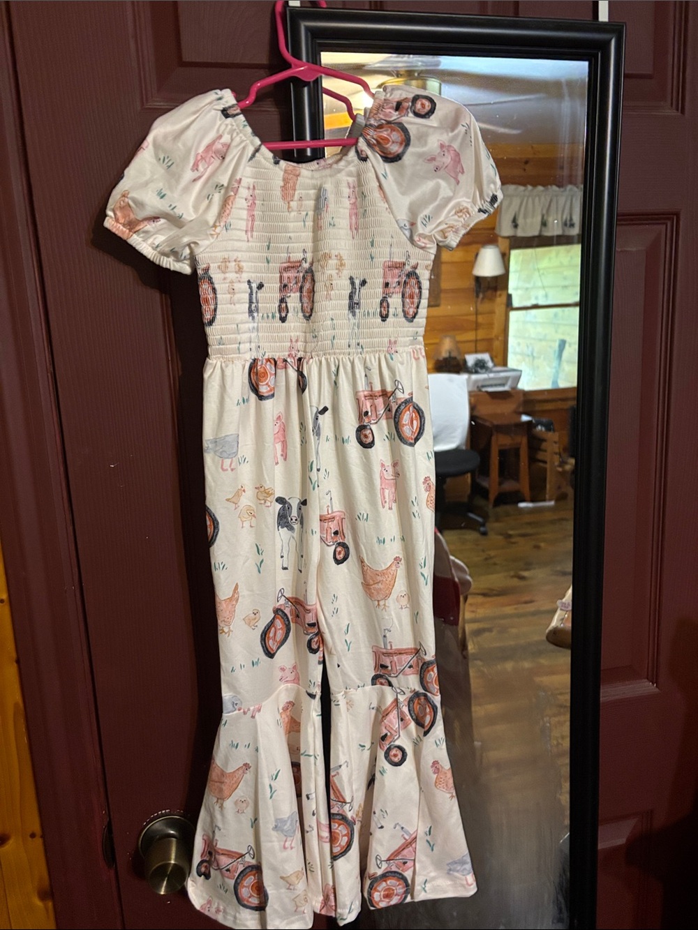 Girls' Cream Tractor & Farm Animal Smocked Dress